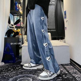 Heart Print Velvet Wide Leg Pants