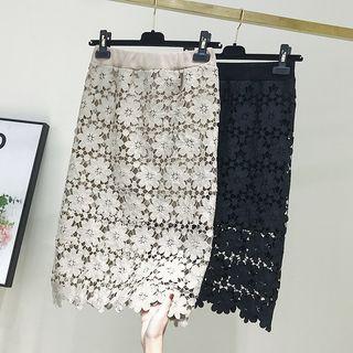 Midi Lace Perforated Skirt