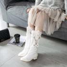 Lace Panel Low Heel Mid-calf Boots