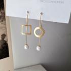 Non-matching Faux Pearl Geometric Alloy Dangle Earring 1 Pair - Stud Earrings - White & Gold - One Size