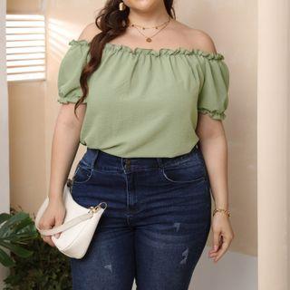 Short-sleeve Off-shoulder Ruffle Trim Top