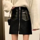 Zip-up Corduroy Mini A-line Skirt