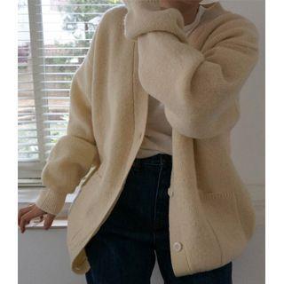 Long-sleeve Plain Cardigan Almond - One Size