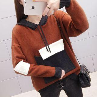 Hooded Color Block Sweater Brown - One Size