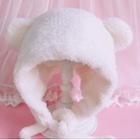 Bear Ear Fluffy Pom Pom Hat White - One Size