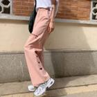 Letter Embroidered High Waist Wide Leg Jeans