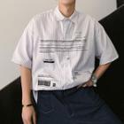 Striped Lettering Elbow-sleeve Shirt