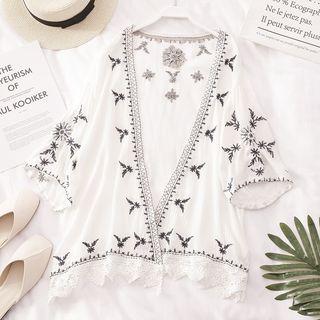 Open Front Embroidery Cardigan