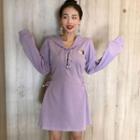 Lace-up Hoodie Dress Purple - One Size