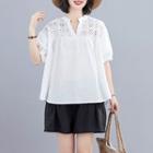 Plain V-neck Short-sleeve Shirt White - F