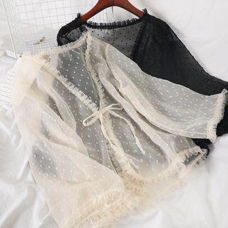 Ruffle Trim Tie-front Dotted Chiffon Jacket