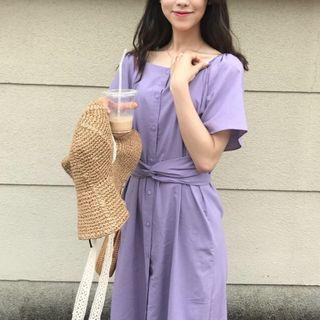 Button Front Sqaure Neck Maxi Dress
