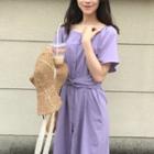 Button Front Sqaure Neck Maxi Dress