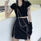 Short-sleeve Chain-accent Crop Top / Zip-accent Mini Pencil Skirt