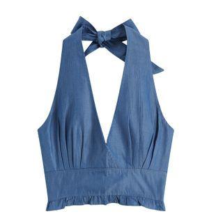 Halter-neck Denim Crop Top