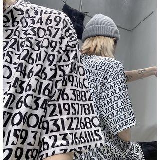 Numbering Elbow-sleeve T-shirt White - One Size