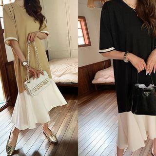 Contrast-hem Ruffled Long Dress