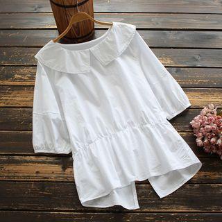 Short-sleeve Wide-collar Blouse White - One Size