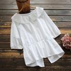 Short-sleeve Wide-collar Blouse White - One Size