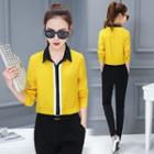 Long-sleeve Contrast Color Shirt