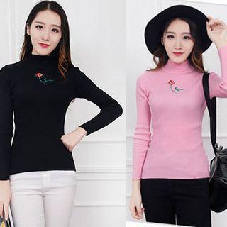 High Neck Embroidered Sweater