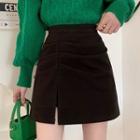 Slit Woolen Mini Skirt