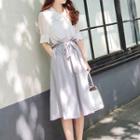 Set: Elbow-sleeve Shirt + A-line Midi Skirt