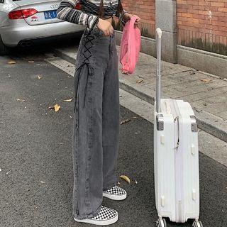 High-waist Wide-legs Strap Jeans