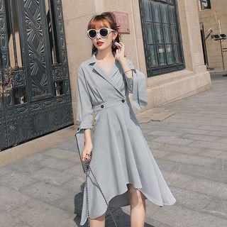 3/4-sleeve Lapel Collar A-line Dress
