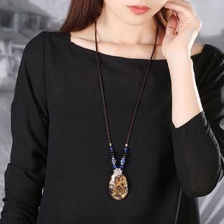 Gemstone & Rhinestone Peacock Necklace As Shown In Figure - 85cm