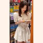 Puff Sleeve Round Neck Mini A-line Dress