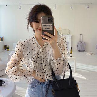 Tie-neck Dotted Sheer Blouse
