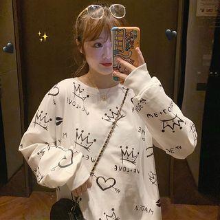 Crown & Heart Print Pullover