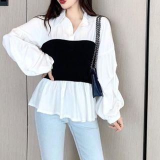 Mock Two-piece Shirt As Shown In Figure - One Size