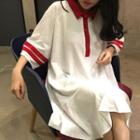 Color Block 3/4-sleeve Polo Shirt Dress