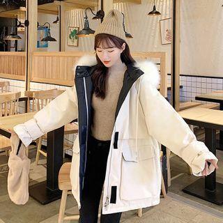 Furry-hooded Cargo Padded Coat
