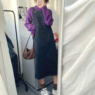 Plain Loose-fit Sweater / Denim Jumper Dress