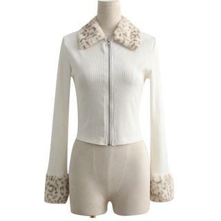 Leopard Zip Crop Cardigan