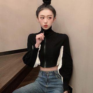 Two-tone Cropped Zip Jacket