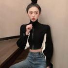 Two-tone Cropped Zip Jacket