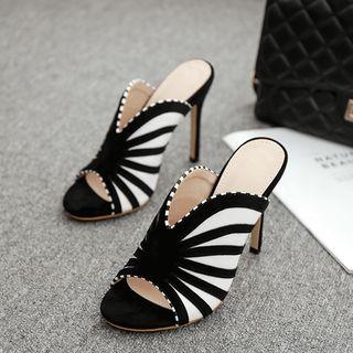 Stiletto Heel Striped Slide Sandals