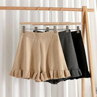 High Waist Knit Ruffle Wide Leg Shorts
