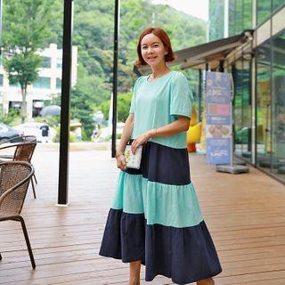 Tiered Color-block Long Dress