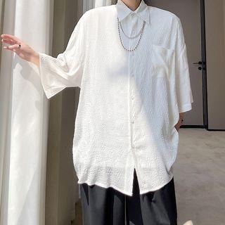 Pocket-front Short-sleeve Oversized Shirt