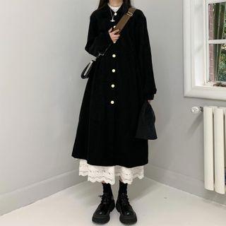 Single Breasted Long Coat Coat - Black - One Size
