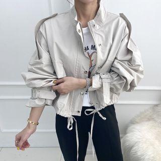 Epaulette-shoulder Drawstring-waist Cropped Parka