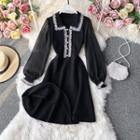 Collared Midi A-line Knit Dress Black - One Size