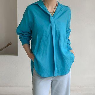 Button-back Loose-fit Linen Shirt