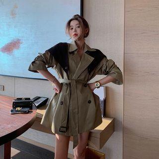 Tie-waist Double-breasted Panel Trench Coat As Shown In Figure - One Size