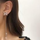 Non-matching Rhinestone Earring 1 Pair - Asymmetric - Silver - One Size